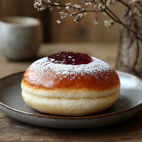 果酱填充甜甜圈特写