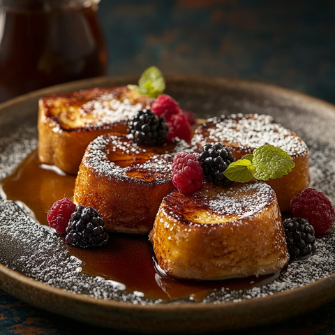 金黄法式吐司配鲜果糖霜