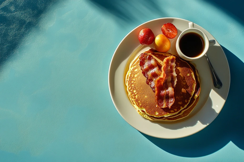 早餐煎饼水果咖啡组合