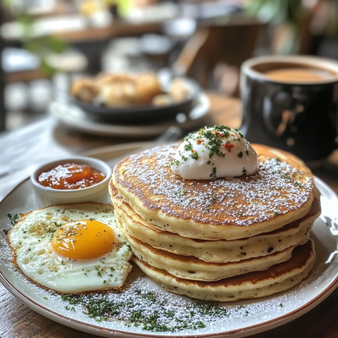 早餐套餐煎饼鸡蛋咖啡
