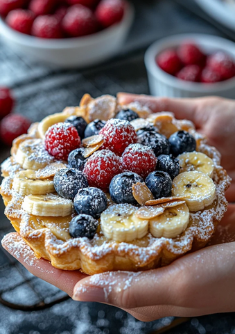 新鲜水果塔与手部特写