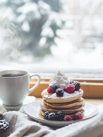 冬日早餐松软煎饼新鲜莓果