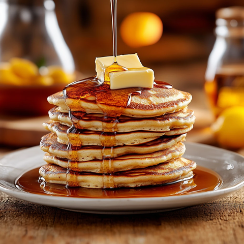 黄金煎饼淋枫糖奶油融化