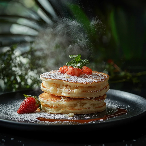 小巧煎饼配草莓糖浆