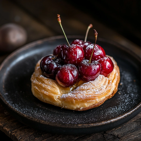 樱桃酥皮点心黑色盘子