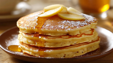 蜂蜜苹果煎饼与热茶早餐