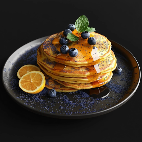 橙色蓝花籽灰黑盘煎饼