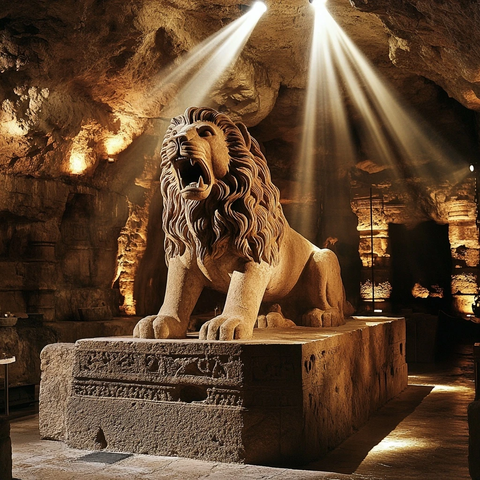 洞穴内的巨型狮子雕像