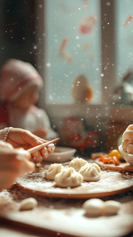 冬日厨房家庭晚餐饺子