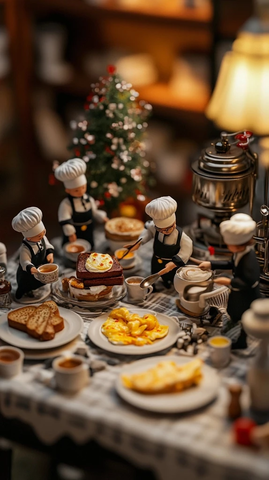 迷你厨师布置巨型早餐桌