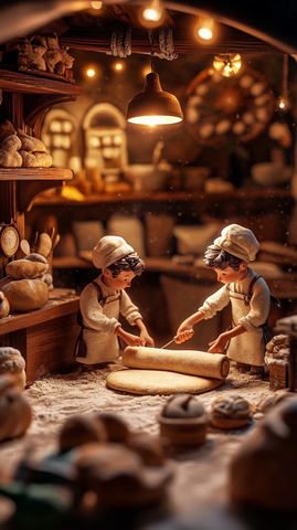 小面包师揉面擀面温馨烘焙