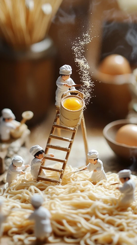 小厨师装饰金色蛋洗面条