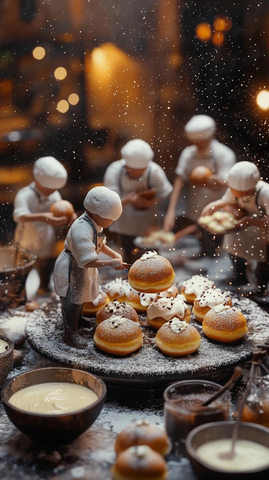 小糕点师填充奶油巧克力甜甜圈