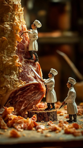 迷你厨师切割西班牙火腿