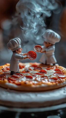 迷你厨师摆放披萨配料