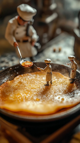 微型厨师煎制巨型煎饼