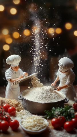 小厨师调制面粉场景
