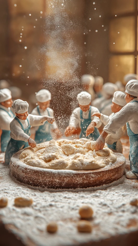 迷你糕点师忙碌制作佛卡夏