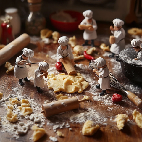 迷你厨师在桌上做面团