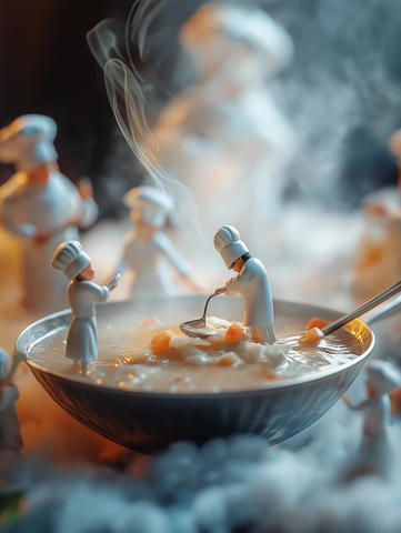 小厨师精心调制热汤