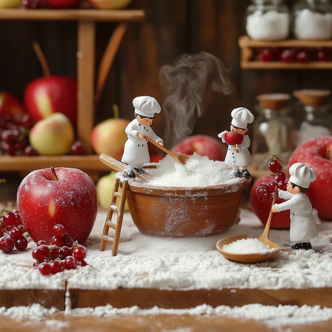 小烘焙师在木制厨房忙碌