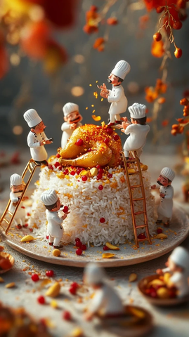 精致烹饪小厨师与美味波斯美食