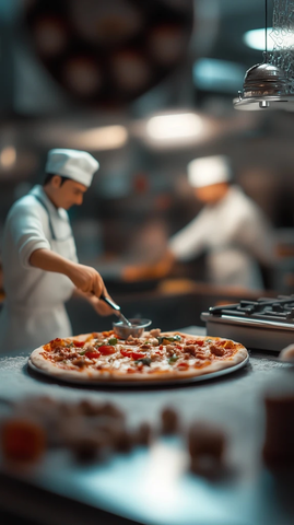 名工人厨房制作迷你披萨