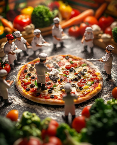 微型厨师制作披萨场景