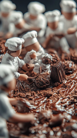 微观厨师制作巧克力甜点
