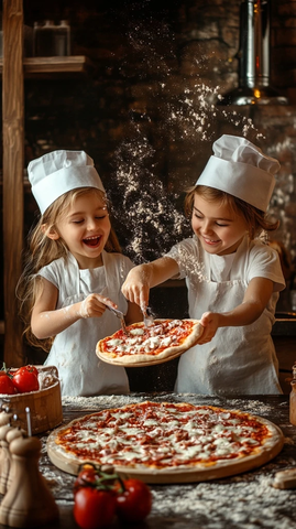 儿童制作披萨欢乐场景