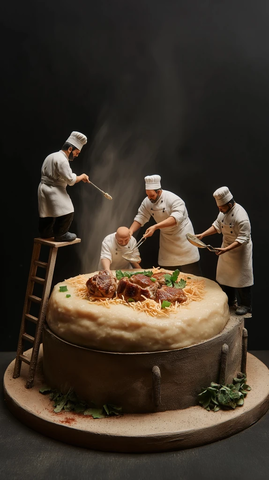 小厨师环绕奶油茄子泥