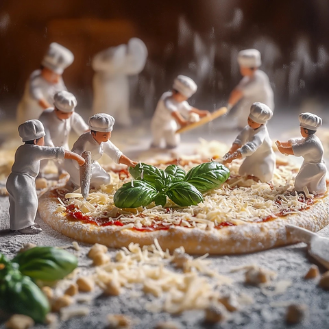 微型厨师制作巨型披萨