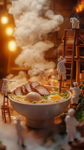 迷你世界中的日式拉面烹饪