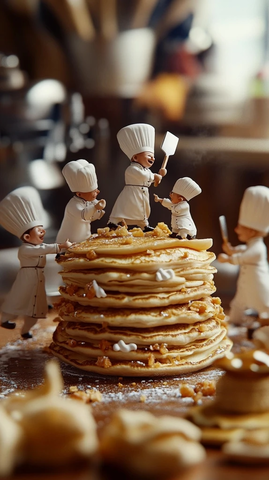 微型厨师装饰巨型煎饼