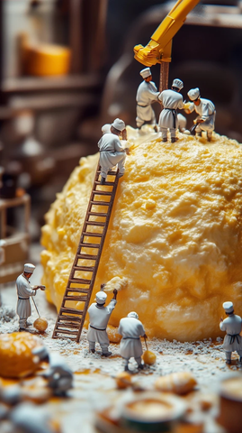 微型厨师制作巨型面团