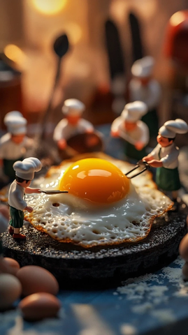 迷你厨师煎巨型鸡蛋