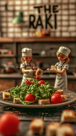 罗马生菜沙拉与迷你工人