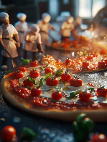 巨型披萨上的微型厨师