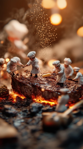 微型厨师烹饪大牛排