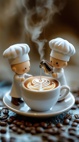 迷你咖啡师制作拉花咖啡