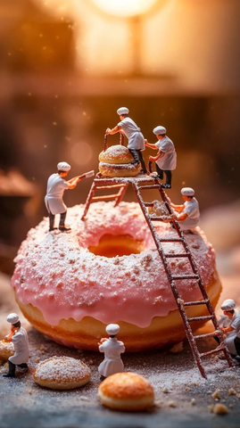 迷你面包师挖掘粉色甜甜圈