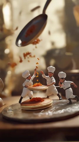 微型厨师烹饪巨型煎饼