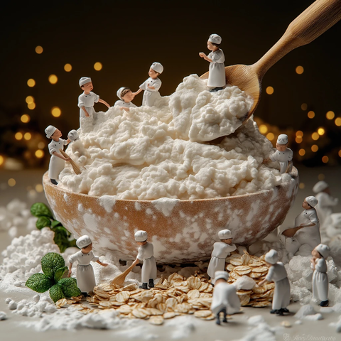 小厨师搅拌燕麦饼干面团