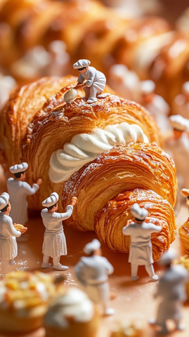 小厨师制作奶油夹心牛角包