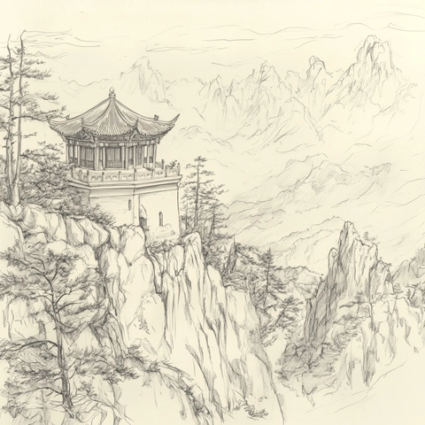 山间古亭风景图