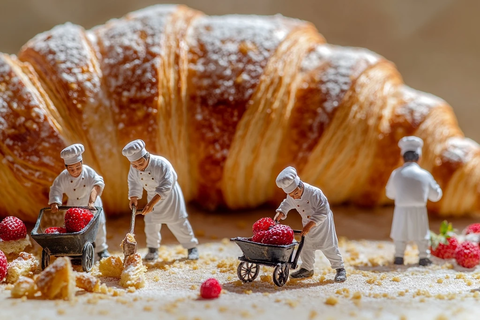 迷你厨师制作草莓牛角面包