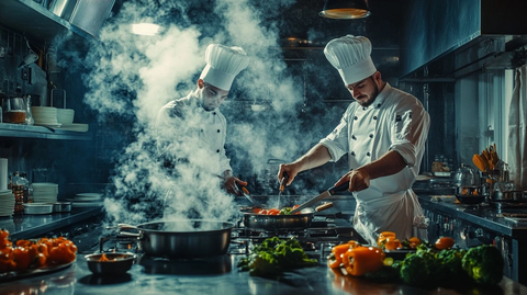 厨房背影两厨师忙碌