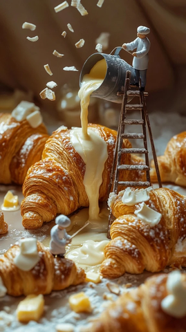 厨师装饰新鲜牛角面包