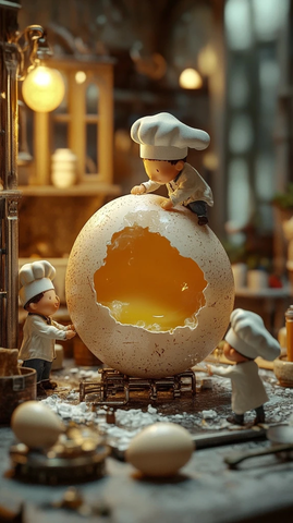 小人厨房清洁巨型鸡蛋场景