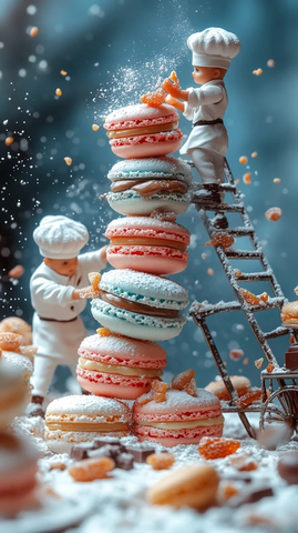 迷你厨师堆叠彩色马卡龙